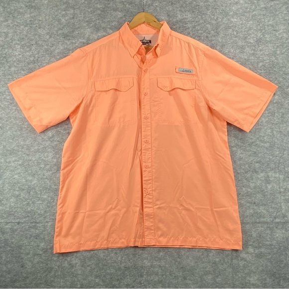 Habit Mens Peach Short Sleeve Vented Performance Button Down Shirt 40+‎ Solar L - Picture 1 of 11